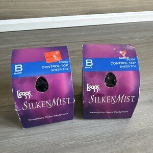 2 Vintage Pantyhose Size B Leggs L’eggs Sheer Energy Panty Navy‎ Blue